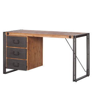 Bureau vintage en bois d'acacia massif et structure métal 3 tiroirs de rangement - Style industriel – Collection Workshop