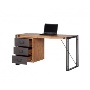 Bureau vintage en bois d'acacia massif et structure métal 3 tiroirs de rangement - Style industriel – Collection Workshop