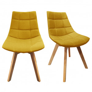 Lot de 2 chaises en tissu jaune surpiqué avec piètement chêne - BETI