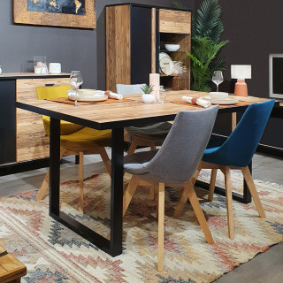 Lot de 2 chaises en tissu jaune surpiqué avec piètement chêne - BETI