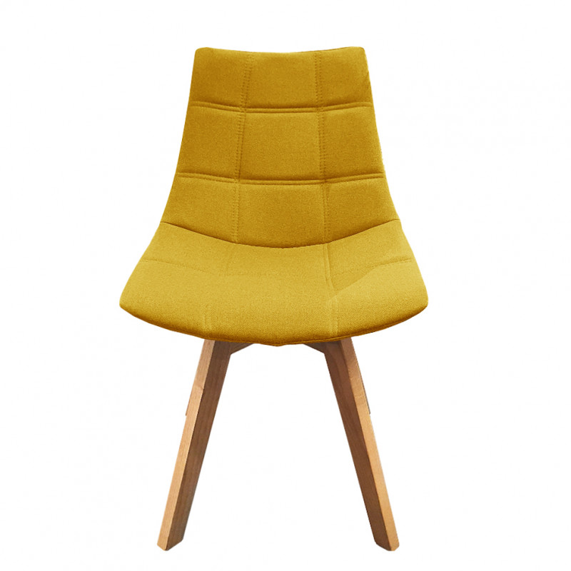 Lot de 2 chaises en tissu jaune surpiqué avec piètement chêne - BETI
