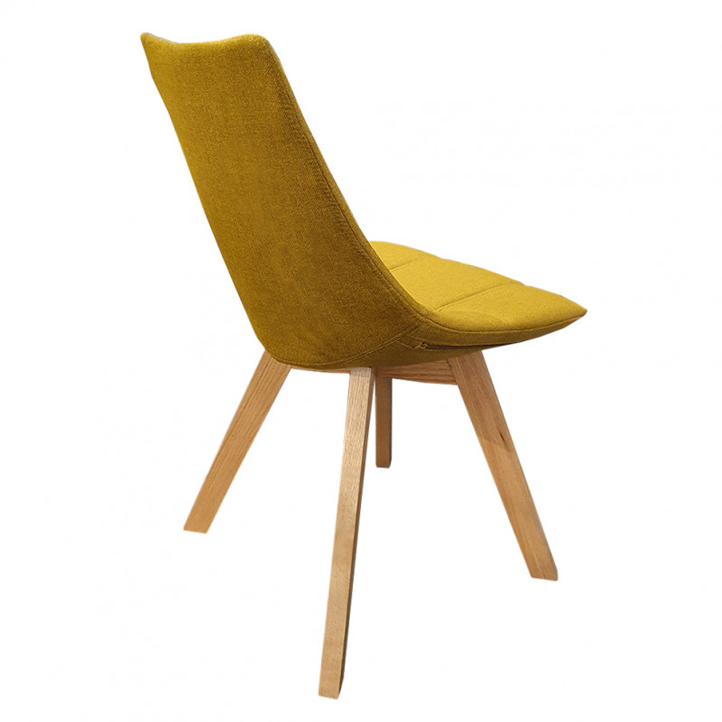 Lot de 2 chaises en tissu jaune surpiqué avec piètement chêne - BETI