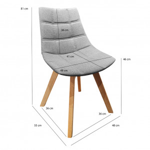 Lot 2 chaises en tissu gris clair surpiqué avec piètement chêne - BETI