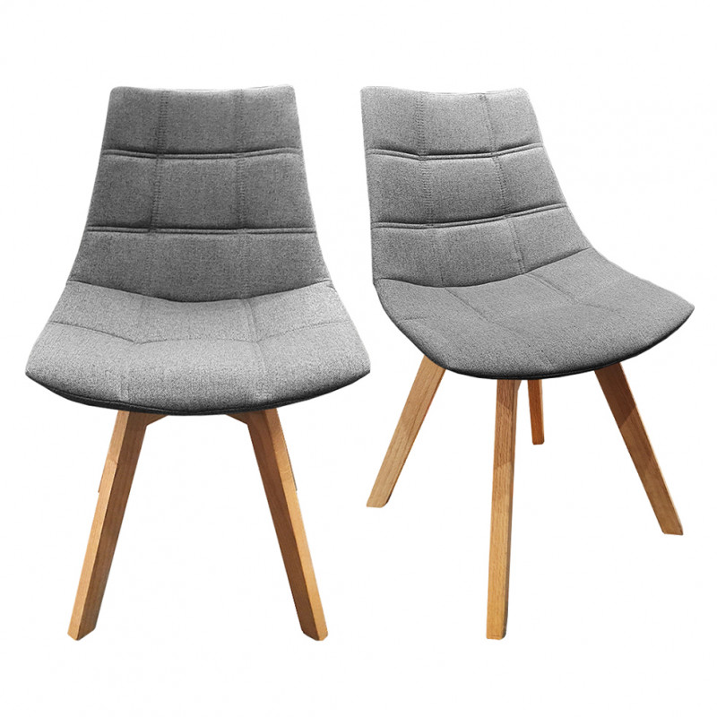 Lot de 2 chaises en tissu gris surpiqué avec piètement chêne - BETI