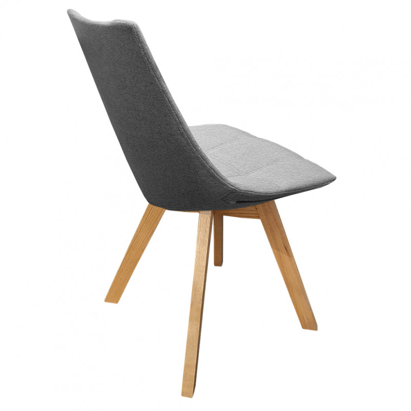 Lot de 2 chaises en tissu gris surpiqué avec piètement chêne - BETI