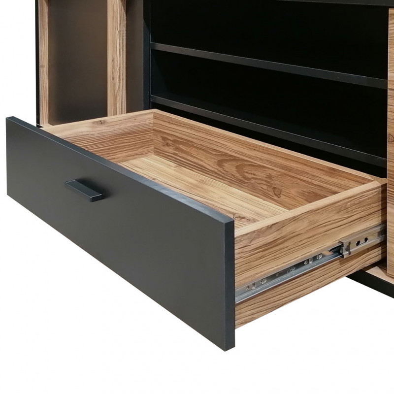 Meuble TV 57x200 décor bois clair avec piètement en métal noir - CELIA