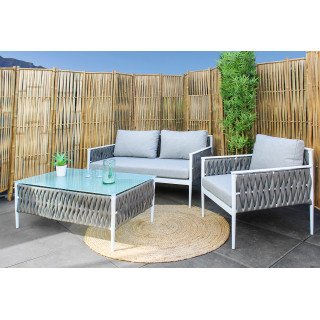 Fauteuil bas de jardin gris textilène tressé - CAMI