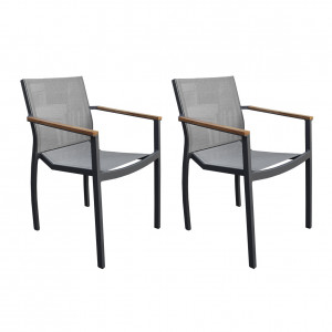 Lot de 2 chaises de jardin avec accoudoirs en teck et textilène - BAXI