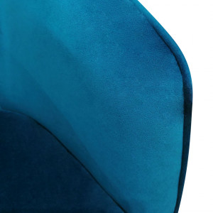 Pouf repose-pied velours bleu canard et pieds métal doré - MARLOW