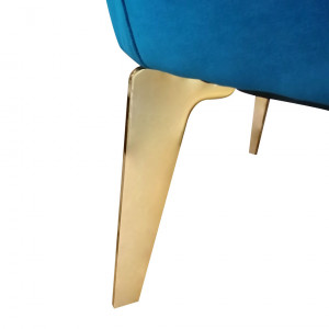 Pouf repose-pied velours bleu canard et pieds métal doré - MARLOW