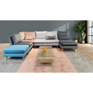 Chauffeuse pour canapé modulable en velours bleu - LASSIE