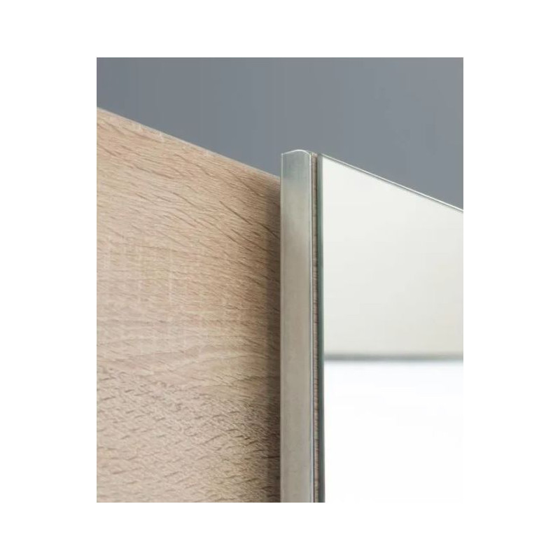 Armoire 2 portes coulissantes 5 tablettes décor bois et miroir - JEIK