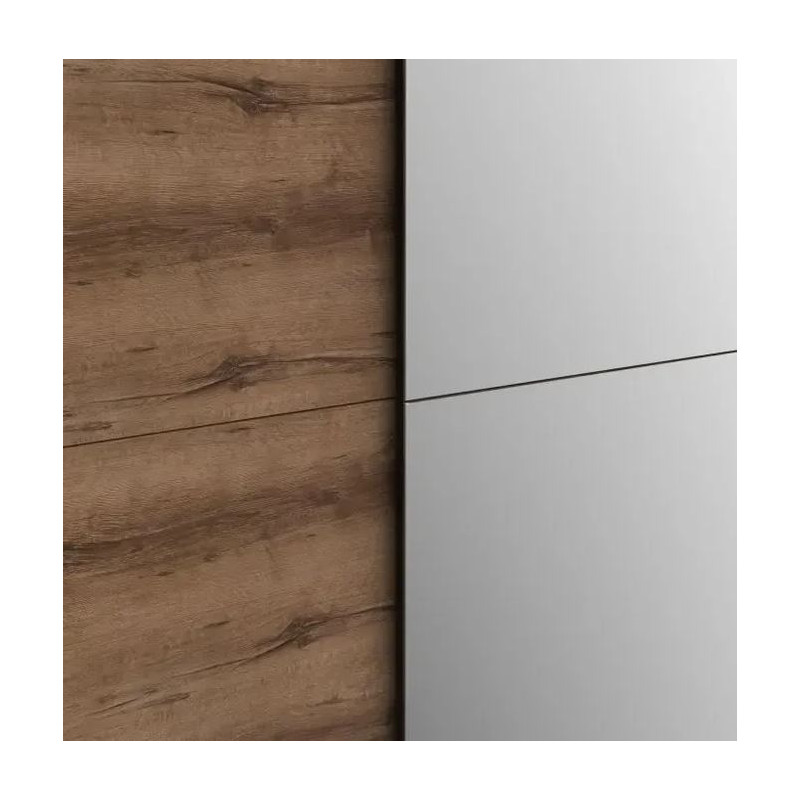 Armoire 2 portes coulissantes 5 tablettes bois chêne miroir - JEIK