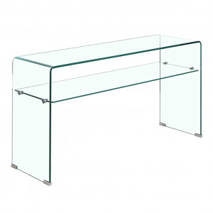 Console rectangulaire L125 cm en verre trempé et étagère vitrée - ICE
