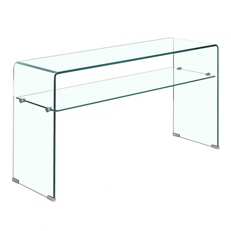 Console rectangulaire L125 cm en verre trempé et étagère vitrée - ICE