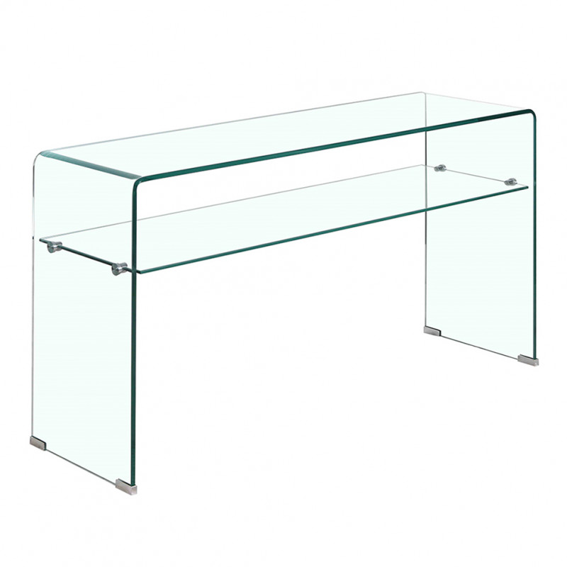 Console rectangulaire L. 125 cm verre trempé et étagère vitrée - ICE