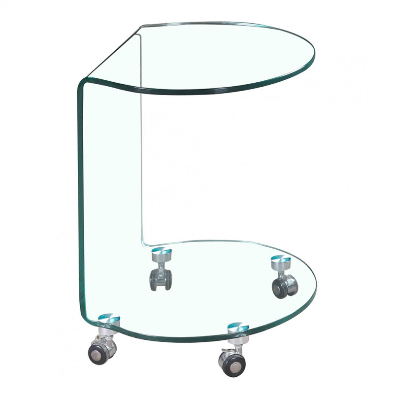 Bout de canapé H. 57 cm rond en verre trempé avec 4 roulettes - ICE