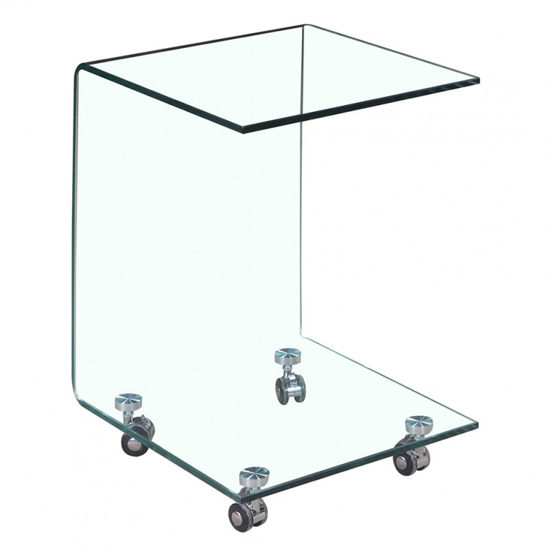 Bout de canapé carré en verre trempé avec 4 roulettes - ICE