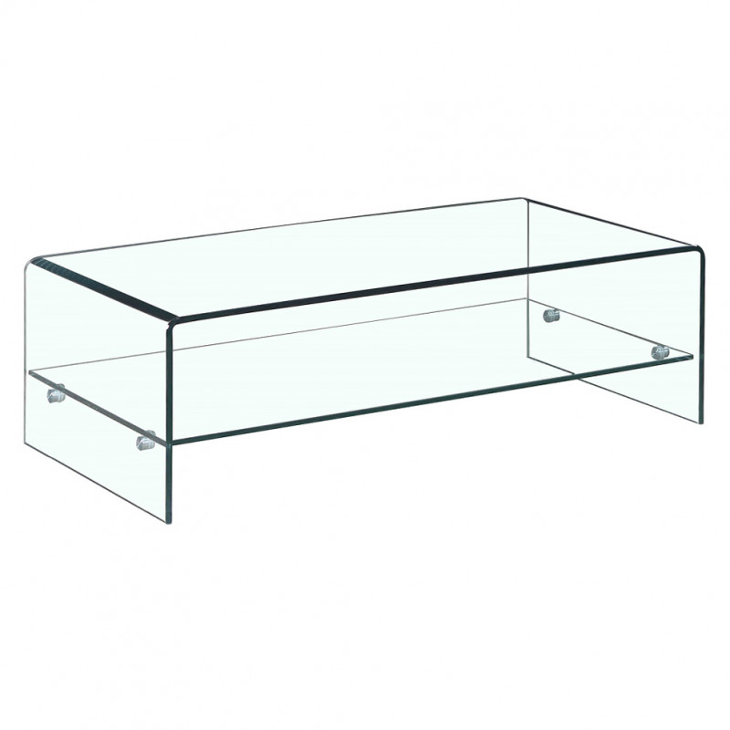 Table basse rectangulaire en verre trempé avec étagère vitrée - ICE