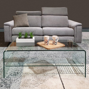 Table basse rectangulaire en verre trempé avec étagère vitrée - ICE