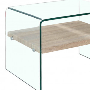 Table d'appoint en verre trempé et étagère en bois décor chêne - ICE