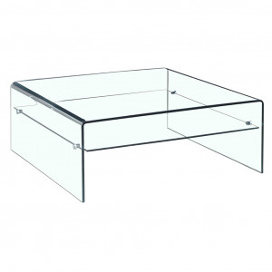 Table basse carrée en verre trempé avec étagère vitrée - ICE