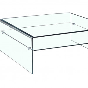Table basse carrée en verre trempé avec étagère vitrée - ICE
