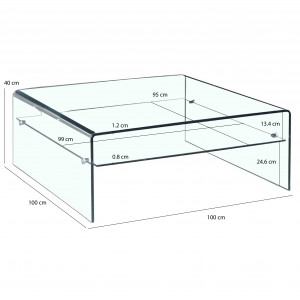 Table basse carrée en verre trempé avec étagère vitrée - ICE