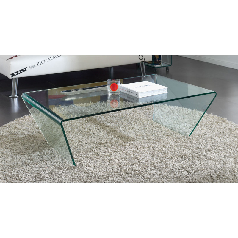 Table basse verre trempé plateau rectangulaire et bords biseautés - ICE