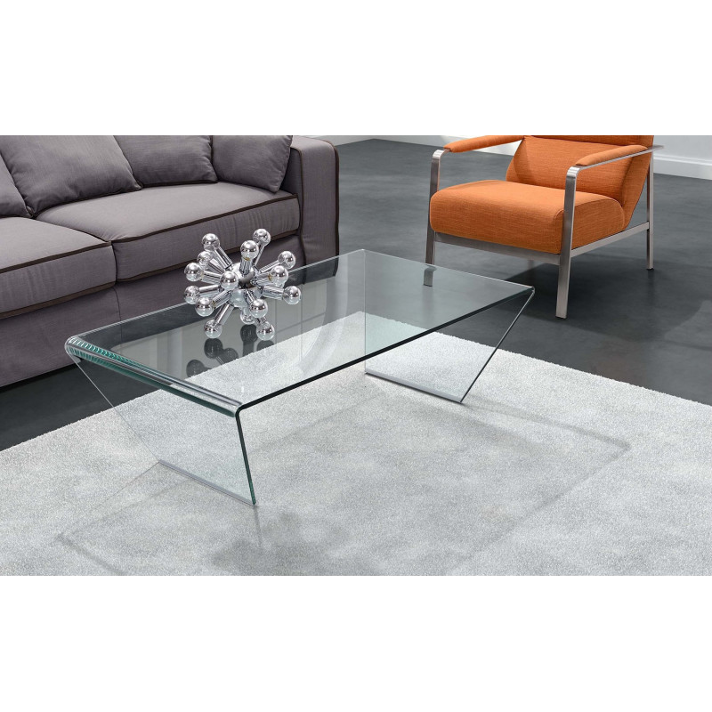 Table basse rectangulaire en verre trempé et piètements inclinés - ICE