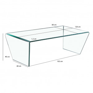 Table basse rectangulaire en verre trempé et piètements inclinés - ICE