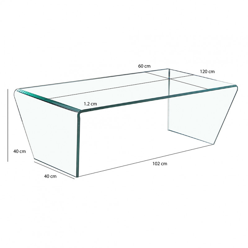 Table basse rectangulaire en verre trempé et piètements inclinés - ICE