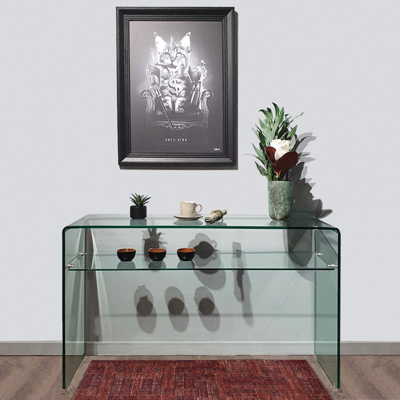 Console rectangulaire L. 125 cm verre trempé et étagère vitrée - ICE