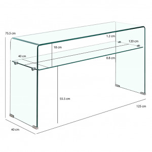 Console rectangulaire L125 cm en verre trempé et étagère vitrée - ICE