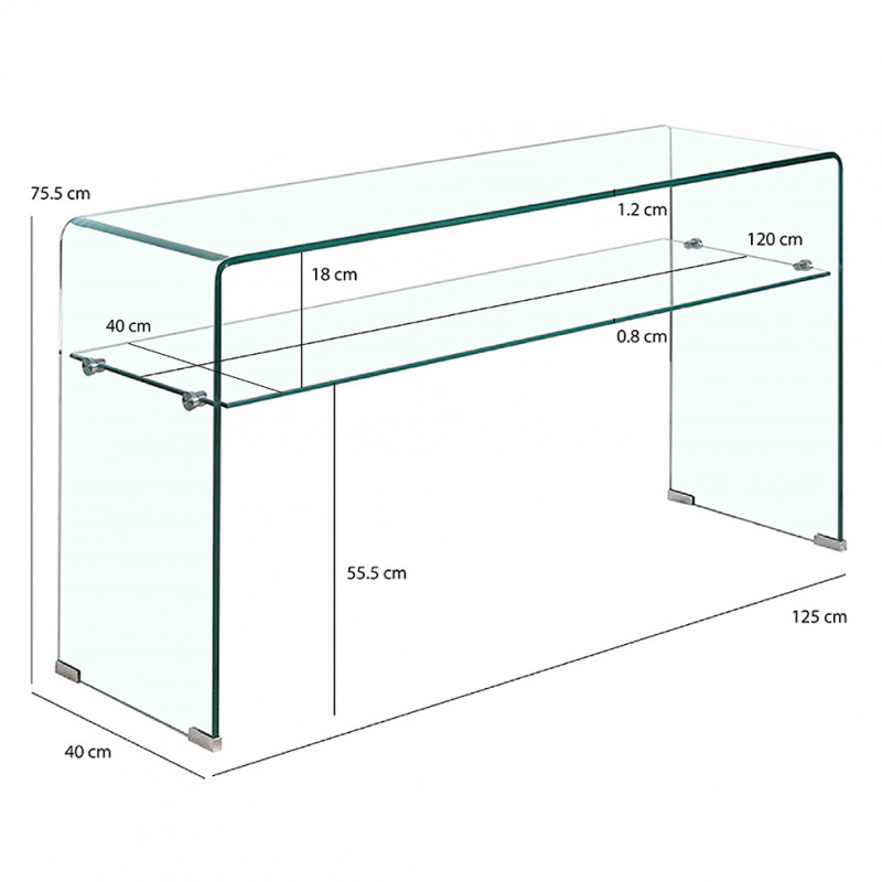 Console rectangulaire L. 125 cm verre trempé et étagère vitrée - ICE