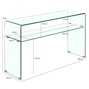 Console rectangulaire L100 cm en verre trempé et étagère vitrée - ICE