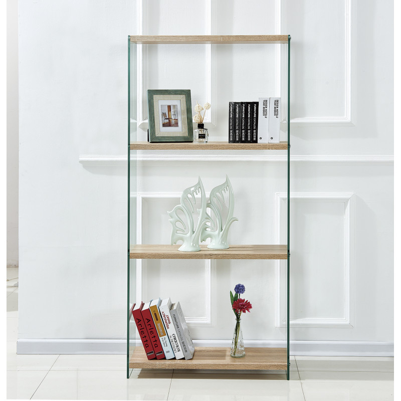 Etagère bibliothèque en verre trempé et 4 plateaux en bois MDF - design contemporain - ICE /L