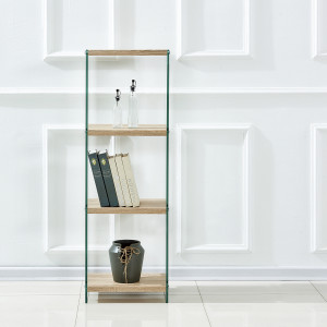 Bibliothèque en verre trempé avec étagère en bois H125 cm - ICE