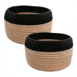 Lot de 2 paniers H.15 cm x D.25 cm en jute beige et noir - ROUDY 9765