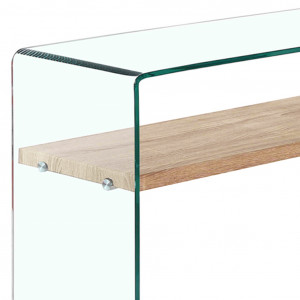 Console en verre trempé étagère en bois décor chêne - ICE