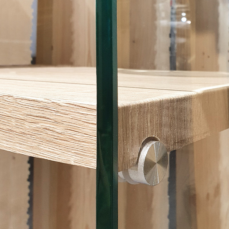 Console en verre trempé étagère en bois décor chêne - ICE