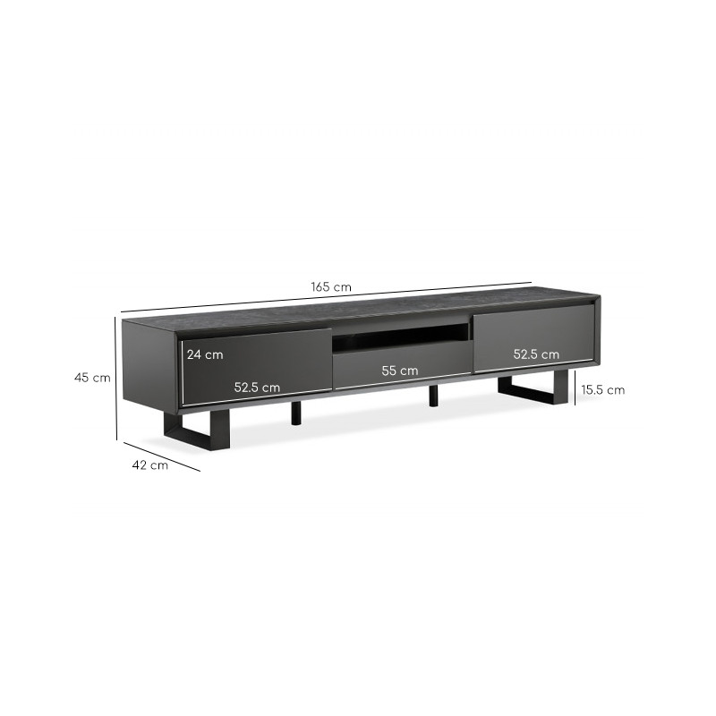 Meuble TV gris anthracite en céramique pieds métal 3 tiroirs - CERAMIK