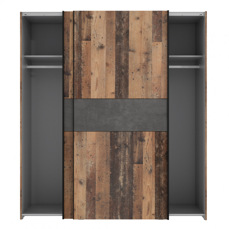 Armoire avec revêtement effet bois vintage et béton gris - BUCKY