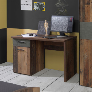 Bureau enfant revêtement effet bois vintage et béton gris - BUCKY