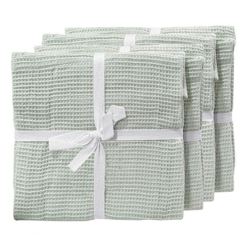 Lot de 4 serviettes en coton et lin vert 45 x 45 cm - QUADRO 8962