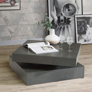 Table basse carrée plateau rotatif décor béton gris anthracite – WILLO