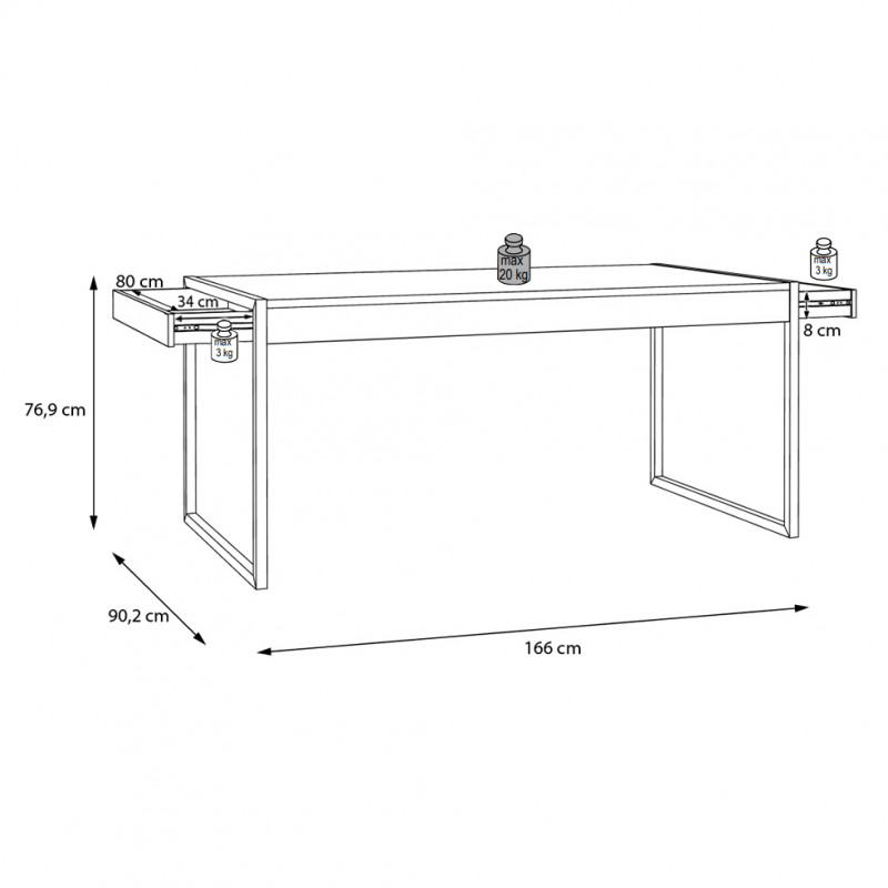 Table de repas revêtement effet chêne piètement métal noir mat - MODE