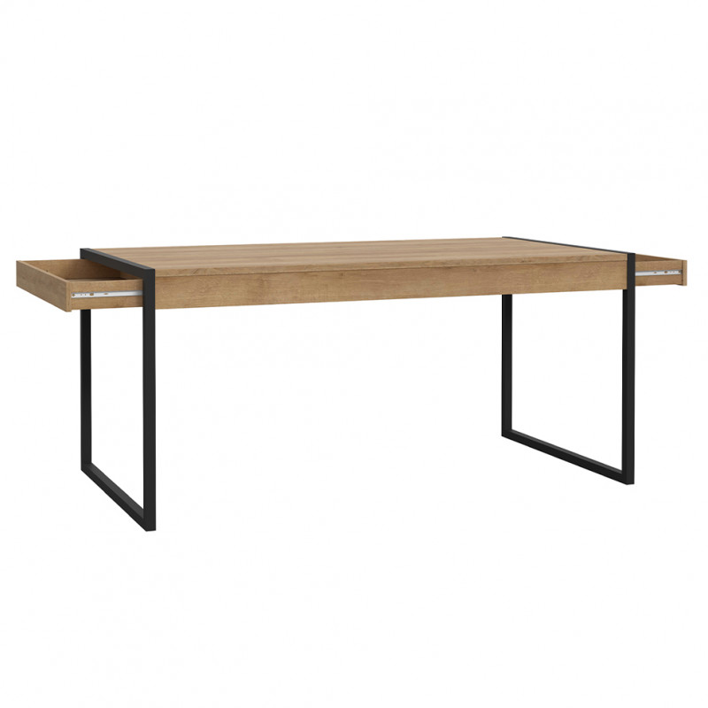 Table de repas revêtement effet chêne piètement métal noir mat - MODE
