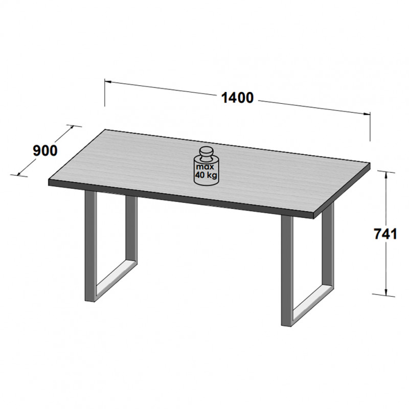 Table de repas L140 cm plateau chêne clair pieds métal noir - JURA 02