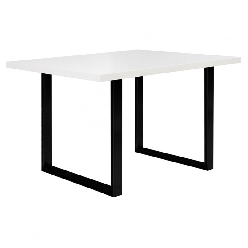 Table de repas L140 cm plateau blanc pieds luge métal noir - LOIRE 02